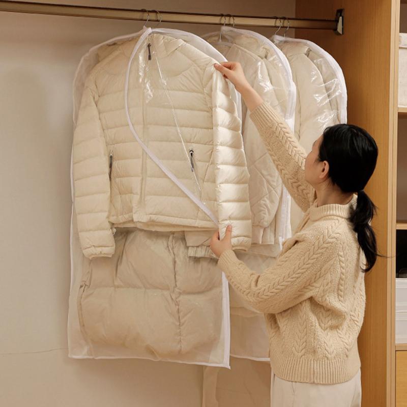 Wardrobe Organizer Bags for Down Jackets Hanging Storage Dust Cover Breathable Moisture Proof for Home Use