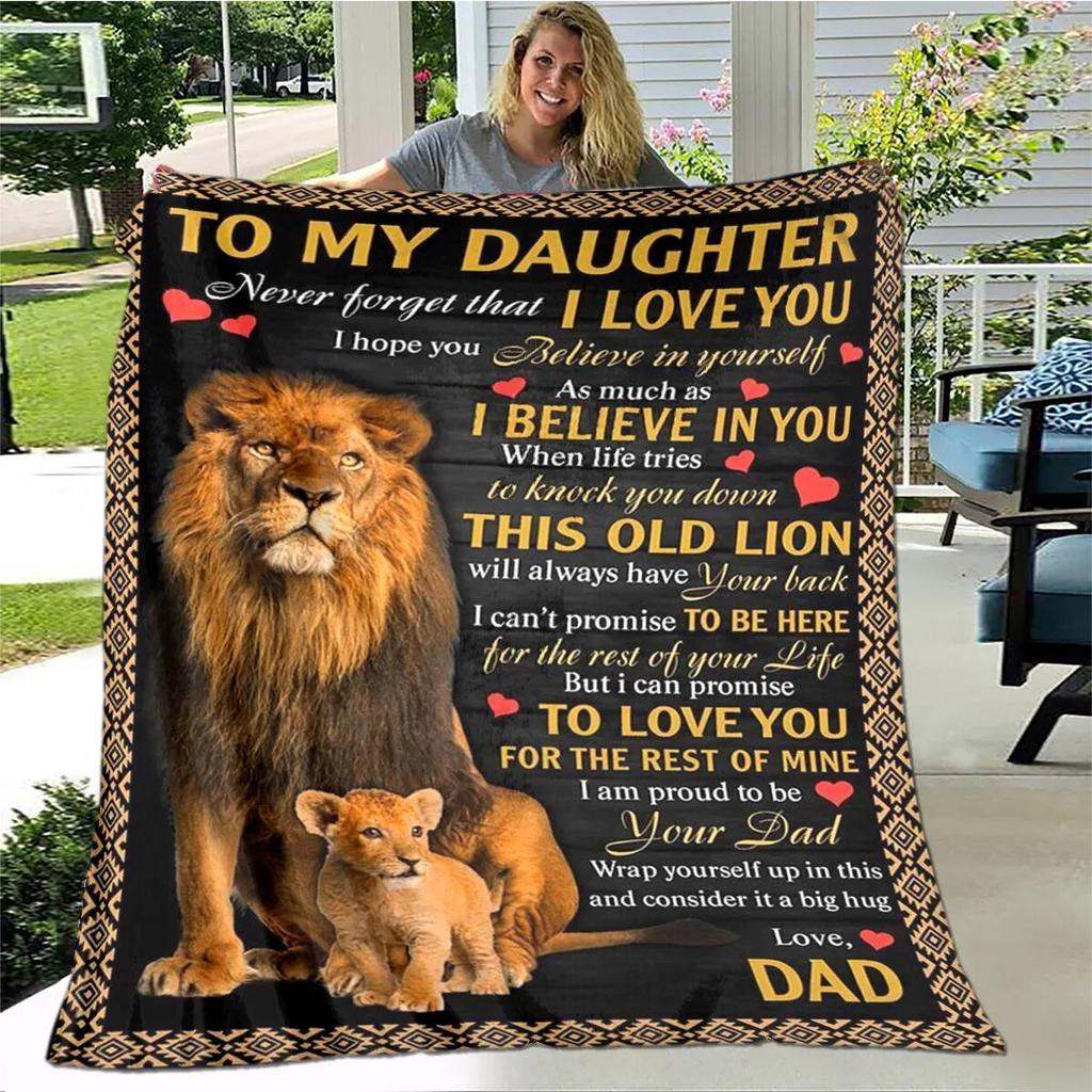 Personalisierte Sherpa-Decke für meine Tochter, bedruckt mit Löwe, Wolf und Drache, Geschenk von Mama, Papa, Sofabettdecke, weiche Picknickdecke