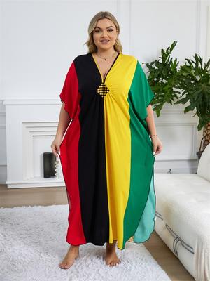 2024 m. įvairiaspalvis Kaftan Bohemian spausdintas V formos iškirpte Batwing rankovėmis gatvės drabužis Maxi suknelė Moteriška paplūdimio apranga maudymosi kostiumėlis Cover Up Q1618