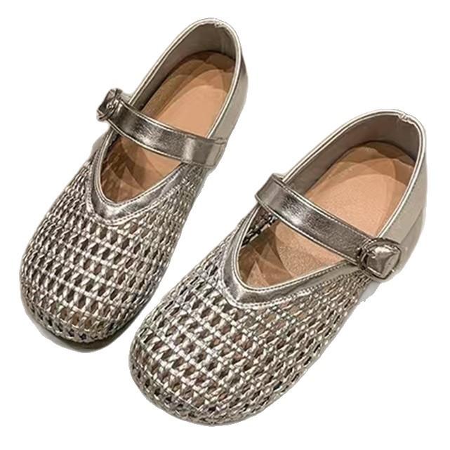 Mary Jane Single Shoes Women's Shoes 2025 Summer New Flat-soled Soft-soled Mesh Hollow Shoes Woven Fishing Net Shoes Sandals