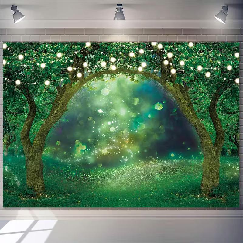 2D Magical Party Photo Booth Background, Forest Arch with String Lights 47.2x31.5inch/120*80cm
