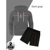 Polyester Men's Hooded Sweatshirt and Shorts 2 Piece Casual Tracksuit Comfortable for All Day Wear