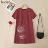 ZANZEA Women Summer Round Neck Casual Short Sleeve Print Dress