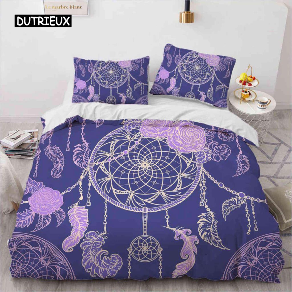 Düş Kapanı Nevresim Takımı Bohem Hippi Yatak Takımı Kraliçe Boy Etnik Yorgan Kılıfı Polyester Boho Tüyler Yorgan Kılıfı
