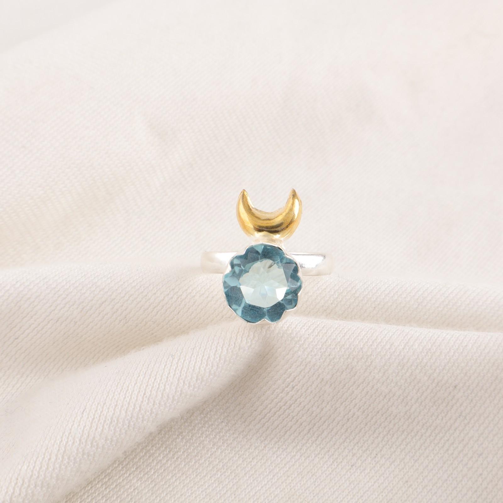 

Небесно-голубой топаз драгоценный камень стерлинговое серебро новый штабелируемый подарок дочери кольцо обещания RR-58-6 15