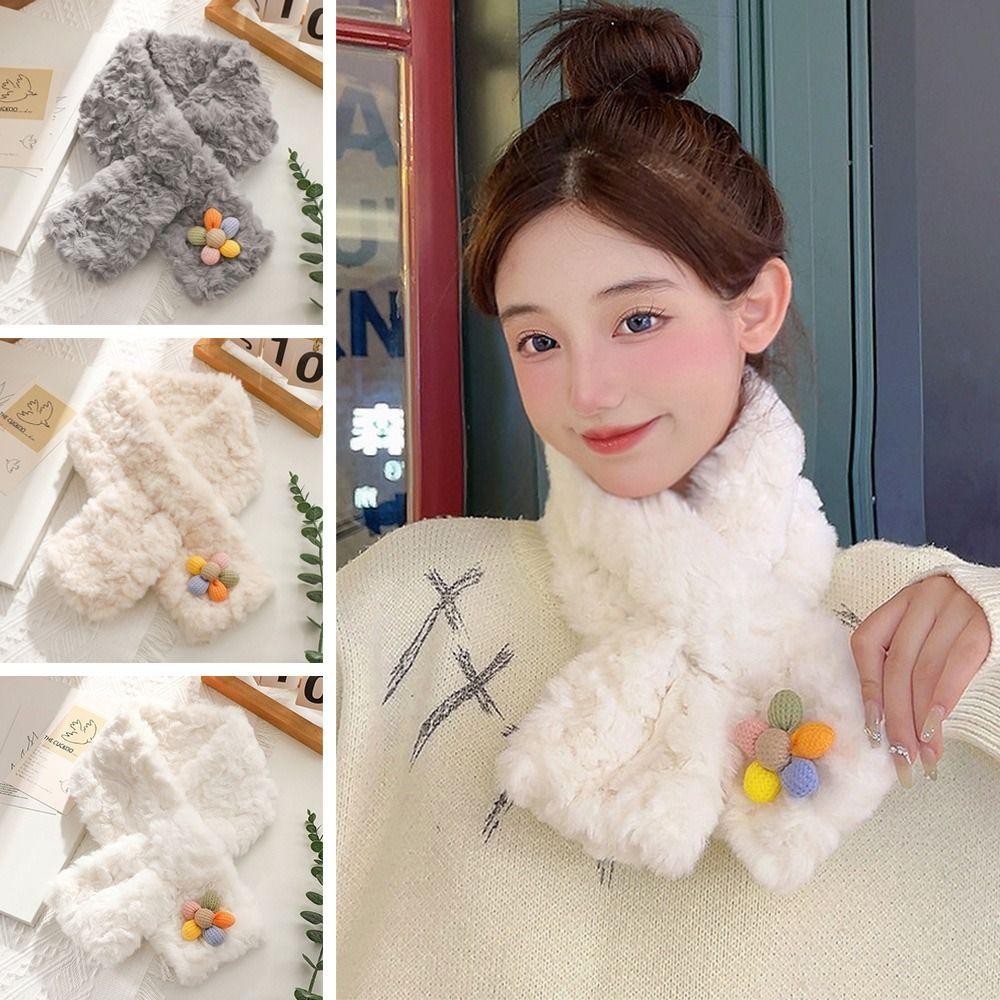 

Женщины Искусственный Кроличий Мех Плюшевый Зимний Теплый Платок Однотонный Шейный Платок Накидка Шея Грелка Крест Шарф