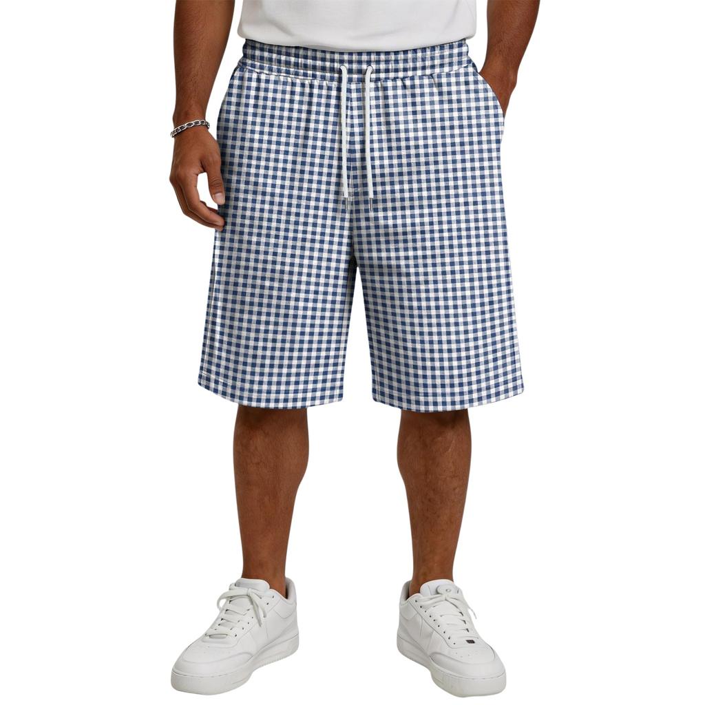 Men's Casual Drawstring Shorts Lightweight Breathable Cotton Blend Relaxed Fit Knee Length Shorts with Elastic Waistband and Side Pockets