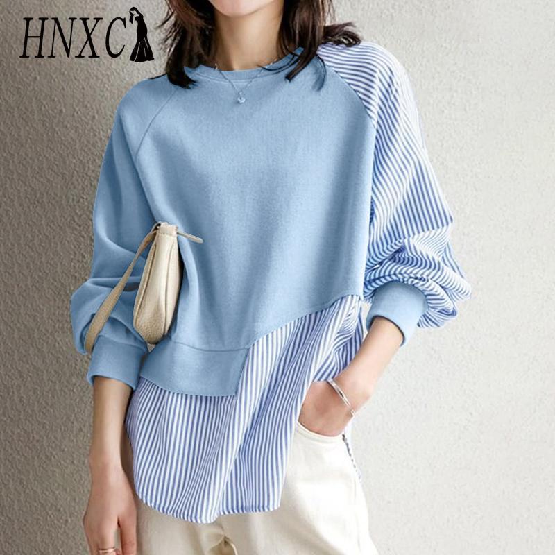 HNXC Women's Casual Long Sleeve Striped Pullover Blouse