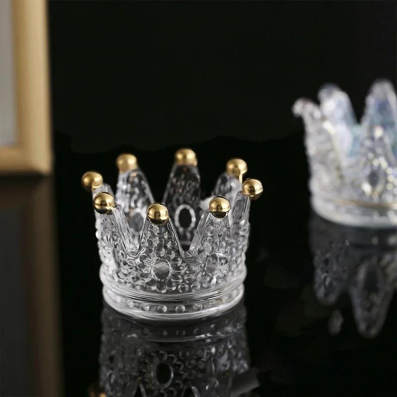 European Crystal Crown Glass Tealight Candle Holder Ring Scented Candlestick Home Decoration