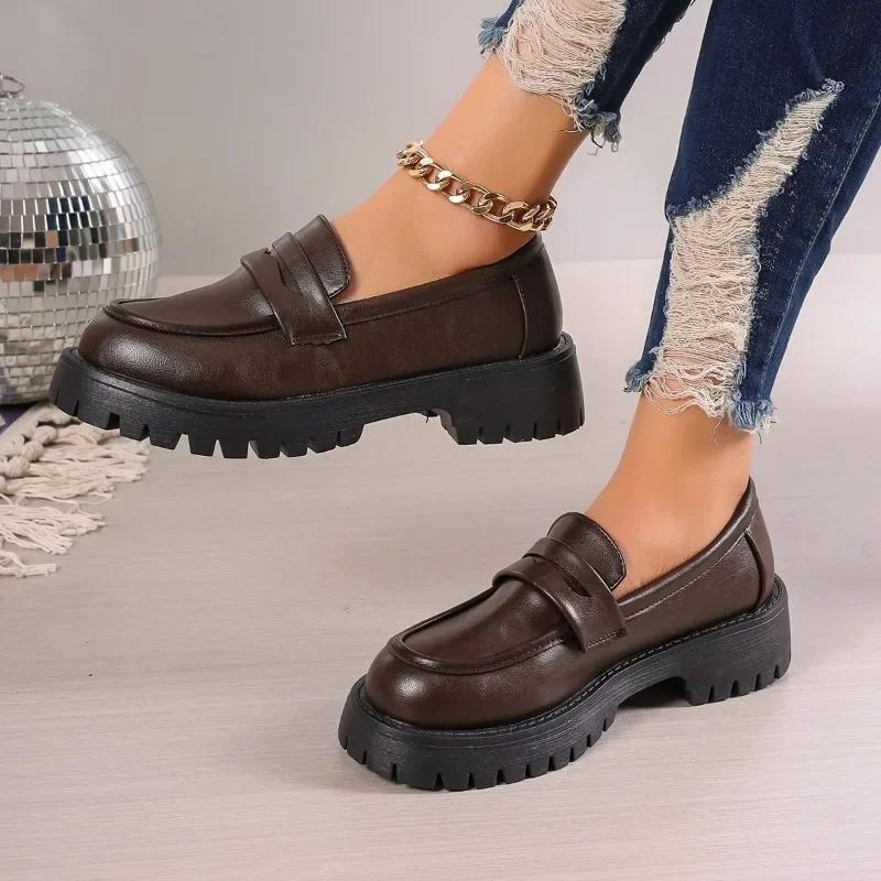 Fashion Female Shoes on Sale 2024 High Quality Slip on Women Pumps Autumn Round Toe Solid  Dress Platform Block Heel Large Size Loafers