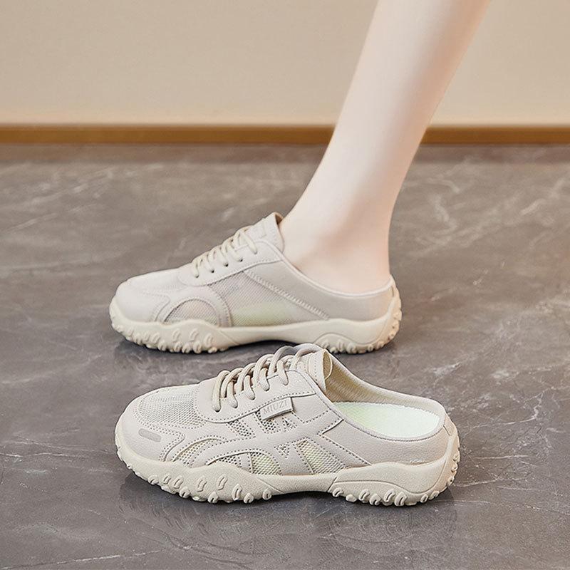 Women's shoes hollow bag head cool slippers outer wear 2025 new summer lazy one pedal without heel mesh half slippers