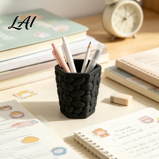 Creative Office Supplies Decor Pebble Texture Pen Holder Hexagonal Desktop Organizer Stable Anti-Tip 3D Large Capacity Organizer Printed PLA Storage