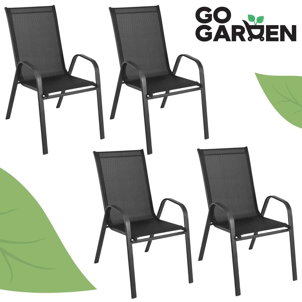 Black metal garden chair, terrace, balcony, armchair, terrace, strong, 4 pcs.