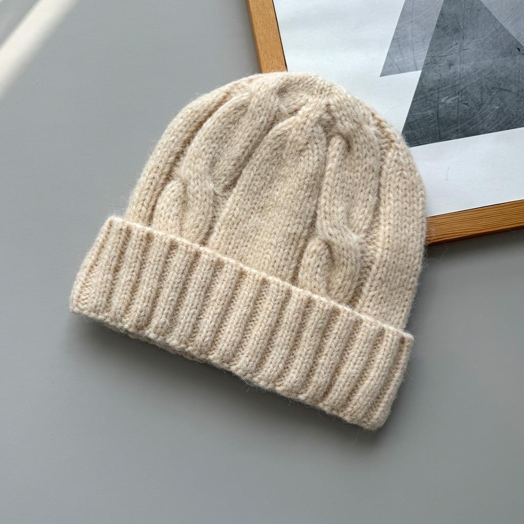 Korea autumn and winter simple coarse needle twisted warm knitted hat women's versatile ear protection wool hat