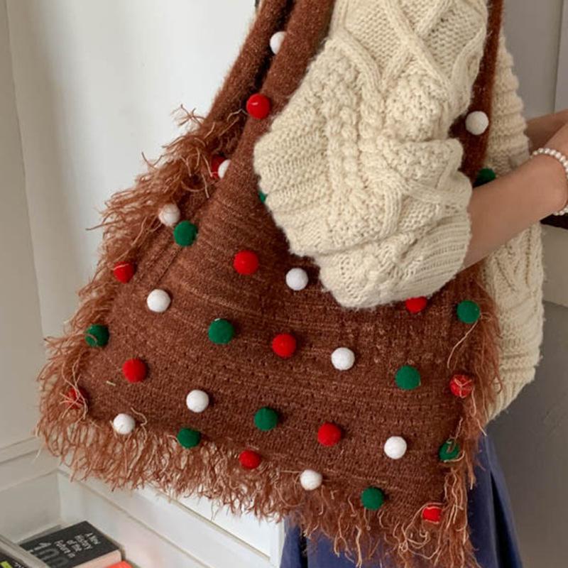 Damentasche: Stilvoll und lässig, Perlenbesetzte Ein-Schulter-Tasche, Stricktasche mit großem Fassungsvermögen