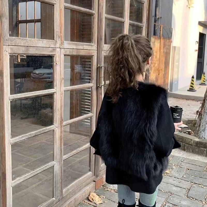 

Новый осенне-зимний жилет из искусственного меха, женский короткий жилет, жилет, жилет из искусственного лисьего меха, плюшевый жилет, куртка XXL чёрный