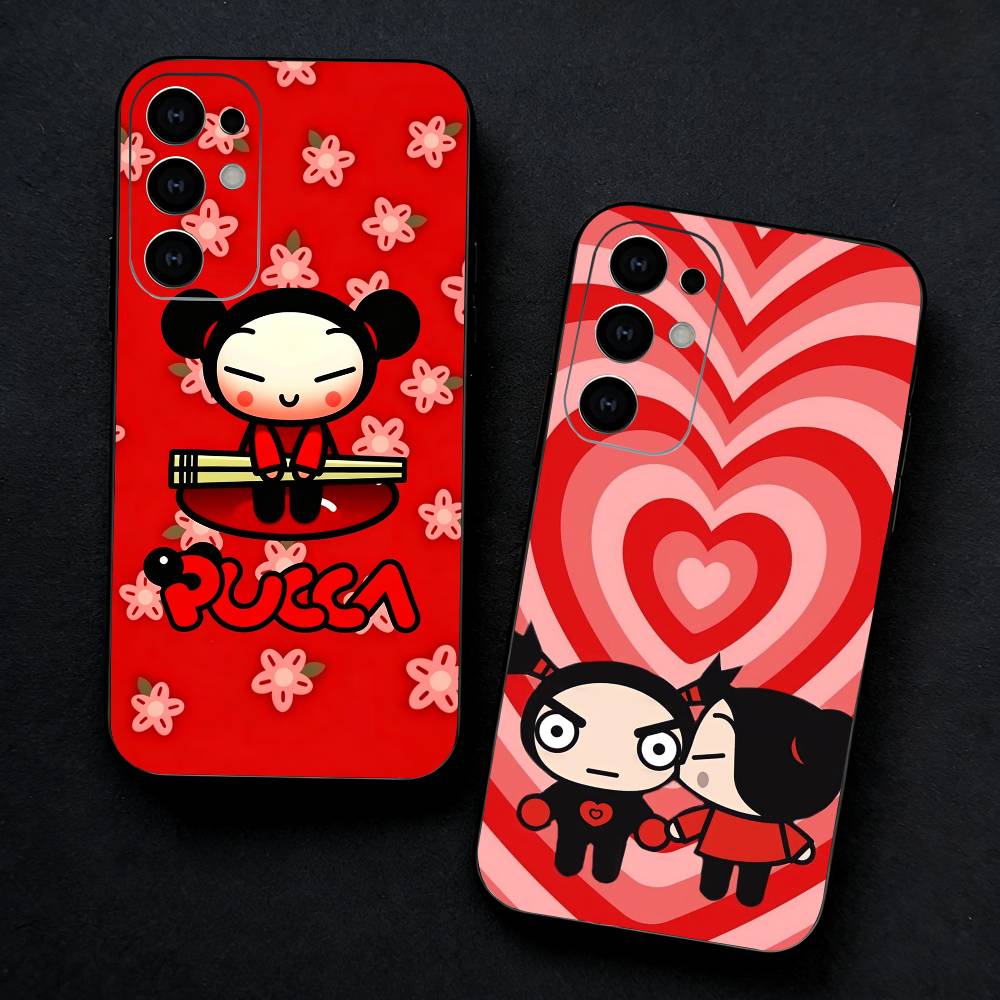 Cute Cartoon Pucca Garu Phone Case For Samsung S25,S24,S21,S22,S23,S30,Ultra,S20,Plus,Fe,Note,5G Black Cover