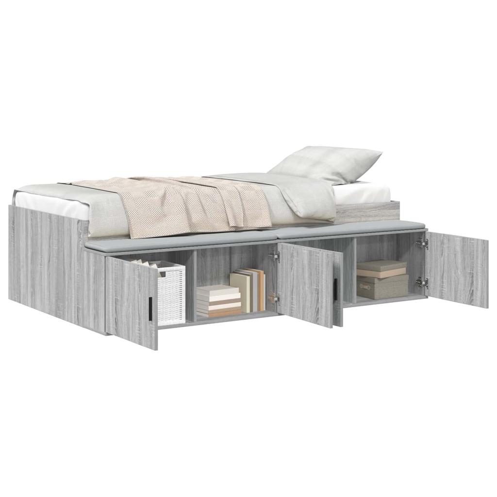 Storage Bed Frame in Grey Sonoma 70 x 190 cm Engineered Wood