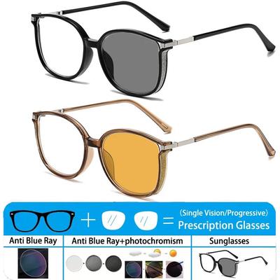 Lunettes de lecture photochromiques personnalisées de luxe pour femmes Nouvelle monture large élégante Lunettes pour la vision de loin Lunettes changeant de couleur pour l'extérieur