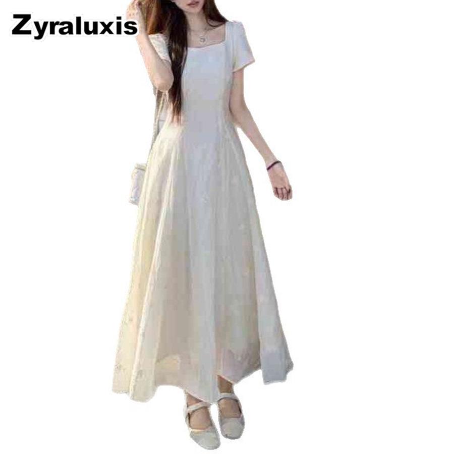 New Boutique Apricot Color Dress for Women, French Fresh Style Waistline Elegant Long Dress by Him