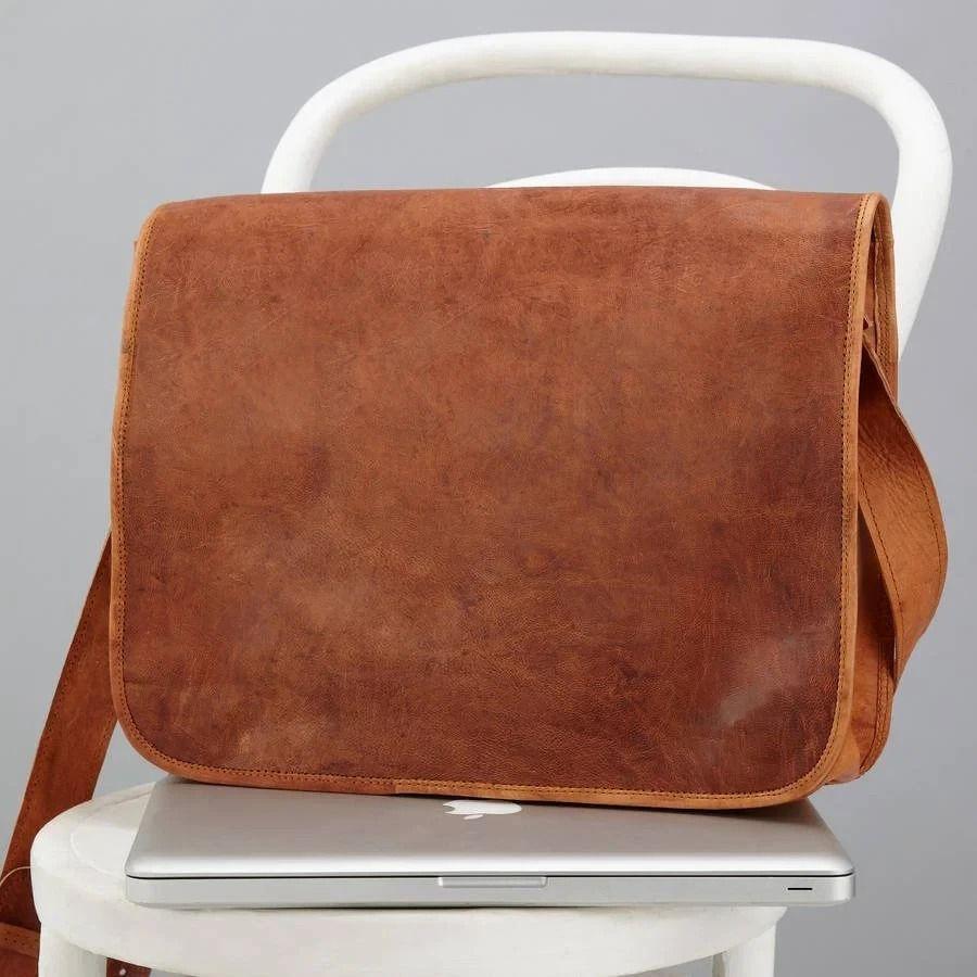 

Bag Leather Men Genuine Messenger Shoulder Laptop Travel Vintage Handmade New 13 x 10 x 4 in