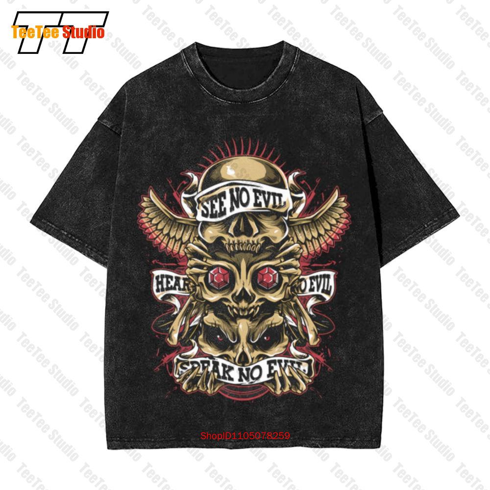 Skull Totem See No Evil Hear No Evil Speak No Evil Vintage Oversized TShirt VEHI S