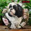 Shih Tzu Dog with Vintage Floral Peony Background Round Metal Sign D Flat Printed Elegant Pet Portrait Art Tin Plaque Pet Lov