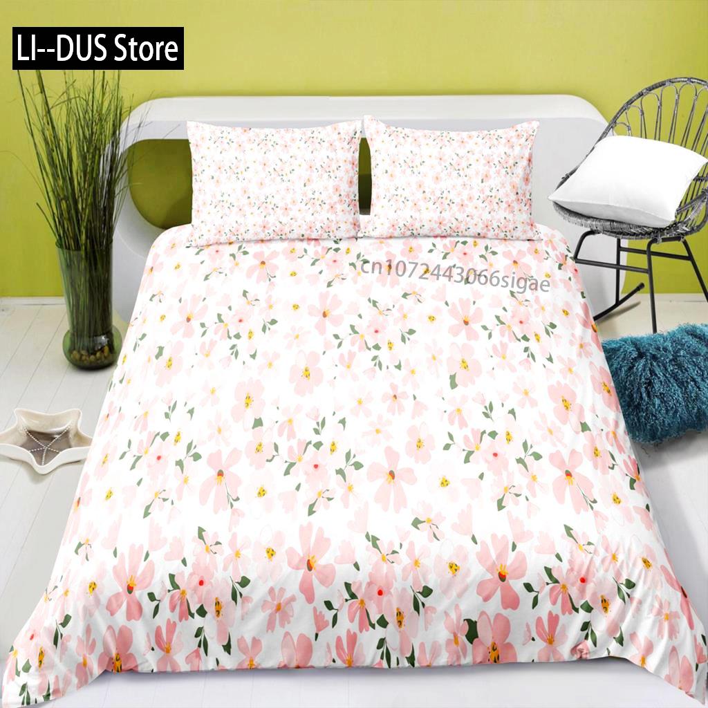 Blumen Bettwäsche Set Rosa Floral Kleiner Frischer Stil Bettwäsche Set Für Kinder Mädchen Blumen Thema Weiche Mikrofaser 2/3 Stück Bettbezug