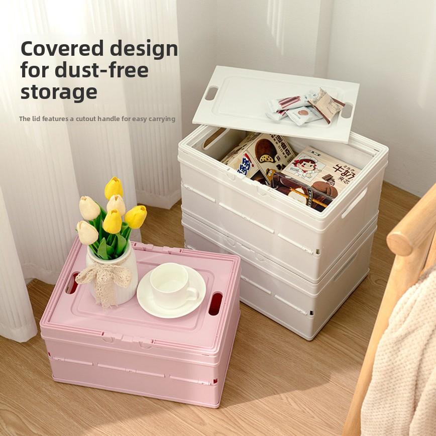 Portable Foldable Plastic Storage Box With Lid Household Hand Organizer Container Dorm Books Toys Sundries Storage Bin