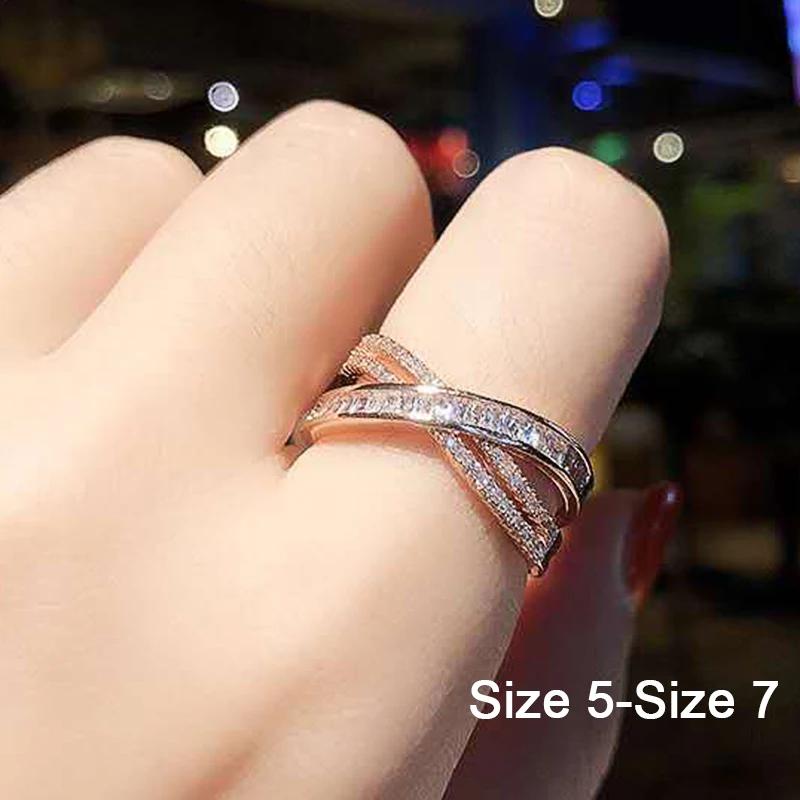 Huitan Bright Cross Rings Female Charming Delicate Sparkling Cubic Zircon Finger Accessories Modern Gorgeous Jewelry for Party