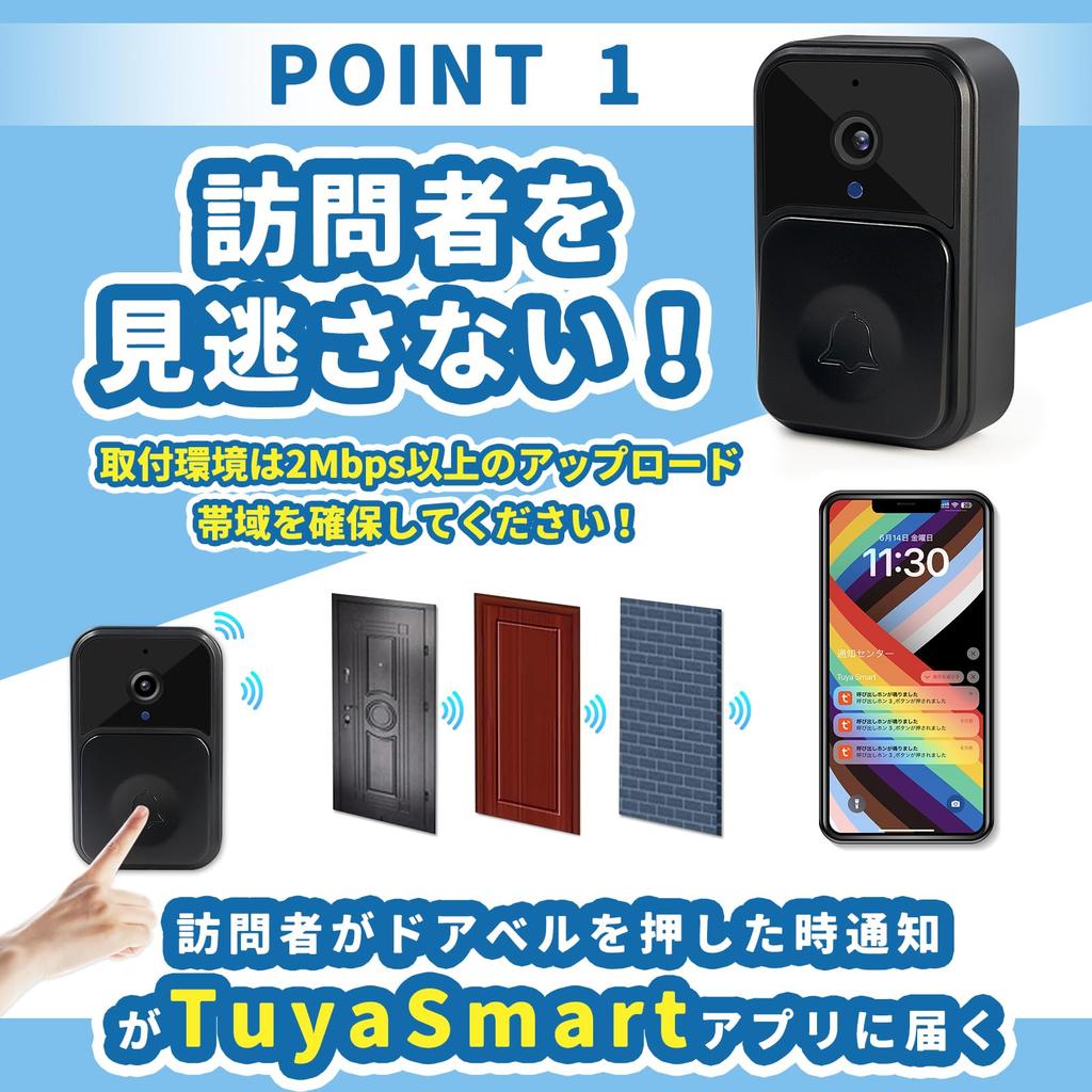 SULUWU Smart Video Smartphone No Installation with Wireless Call Security iOS and Android Japanese Instruction Manual Doorbell Kit Doorbell, Doorbell,