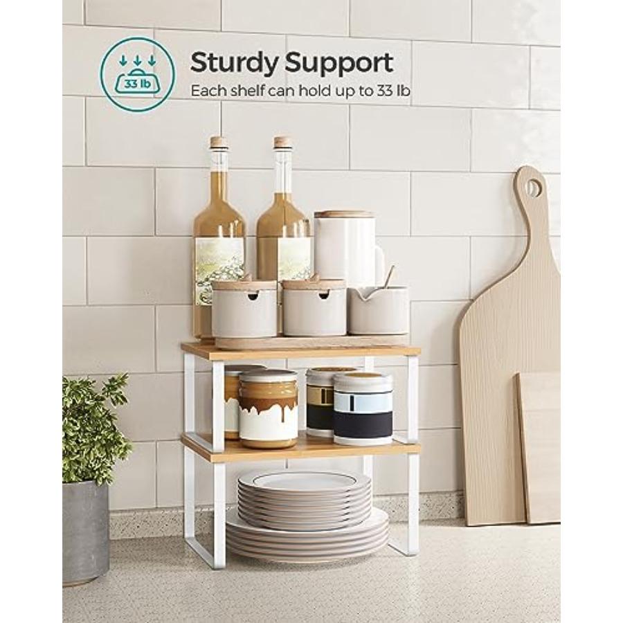Cabinet Organizer Shelf Set of 4 Kitchen Counter Shelves Kitchen Storage Spice Rack Stackable Expandable Metal and Engineered W