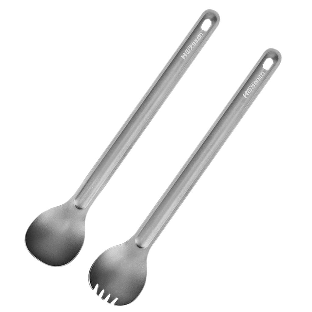 2 szt. Ti Długi Uchwyt Sztućce Łyżka i Spork Zestaw na Kemping na Zewnątrz Wędrówki Piknik