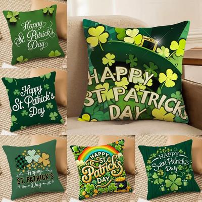 St Patrick'S Day Cushion Cover Soft Plush Double-Sided Printed Sofa Pillow Cushion Cover | Cozy All-Season Durable Decor Gift
