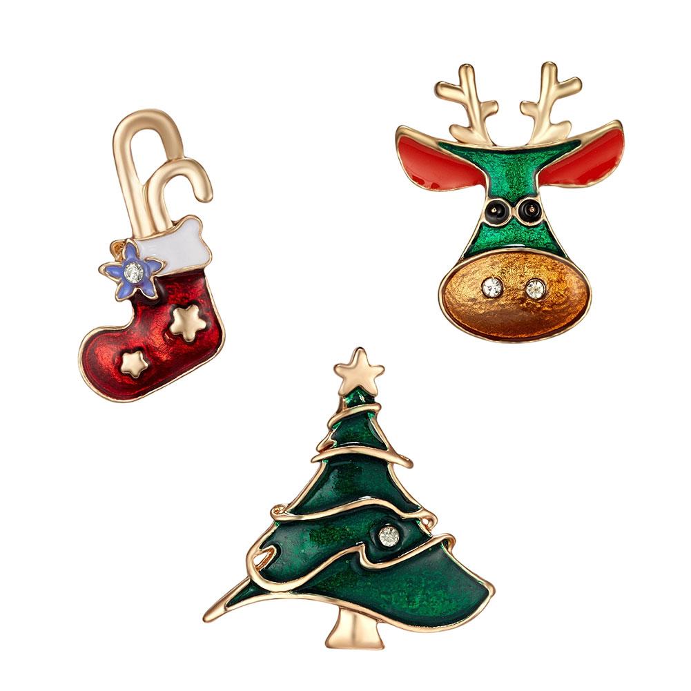 3pcs/set Christmas Tree Elk Snowman Alloy Brooch Fashionable Christmas Corsage Jewelry Accessory Party Festival Gift
