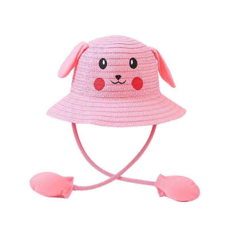 Children'S Straw Hat Summer Sun Protection Sun Hat Cute Pikachu Ears Can Move Rabbit Hat Outdoor Tourist Attractions
