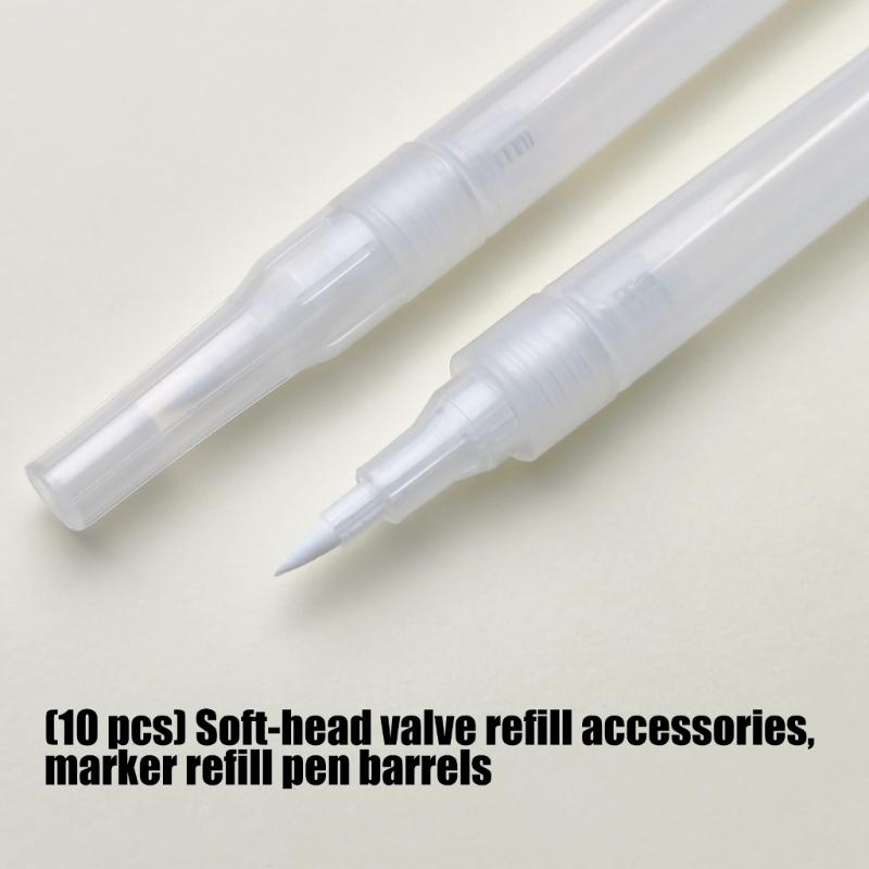10Pcs Reusable Empty Marker Soft Brush Tip Refillable Empty Acrylic Paint Pen Clear Pen Rod Multipurpose Drawing Tool