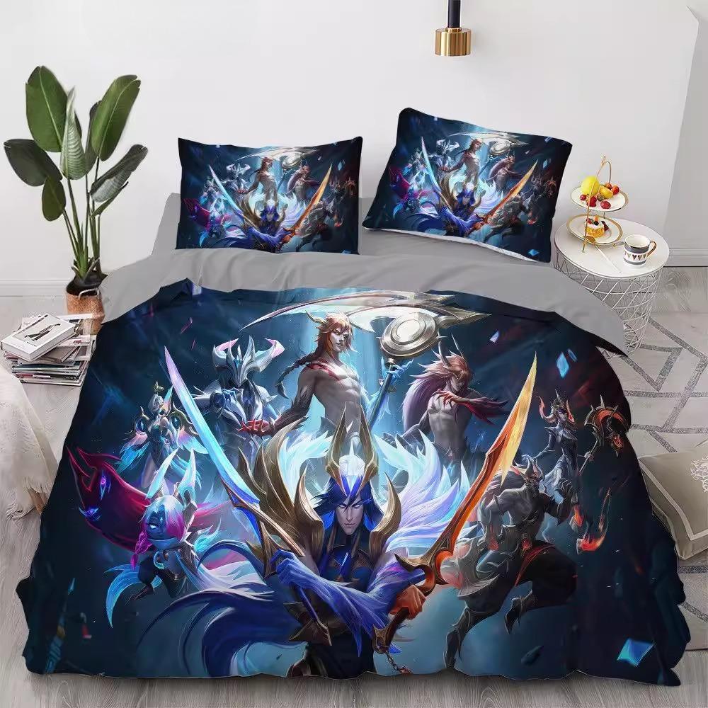 

Комплект постельного белья из микрофибры League of Legends 3 предмета Игровой узор Пододеяльник для детей, подростков, взрослых Декор комнаты 90x200cm