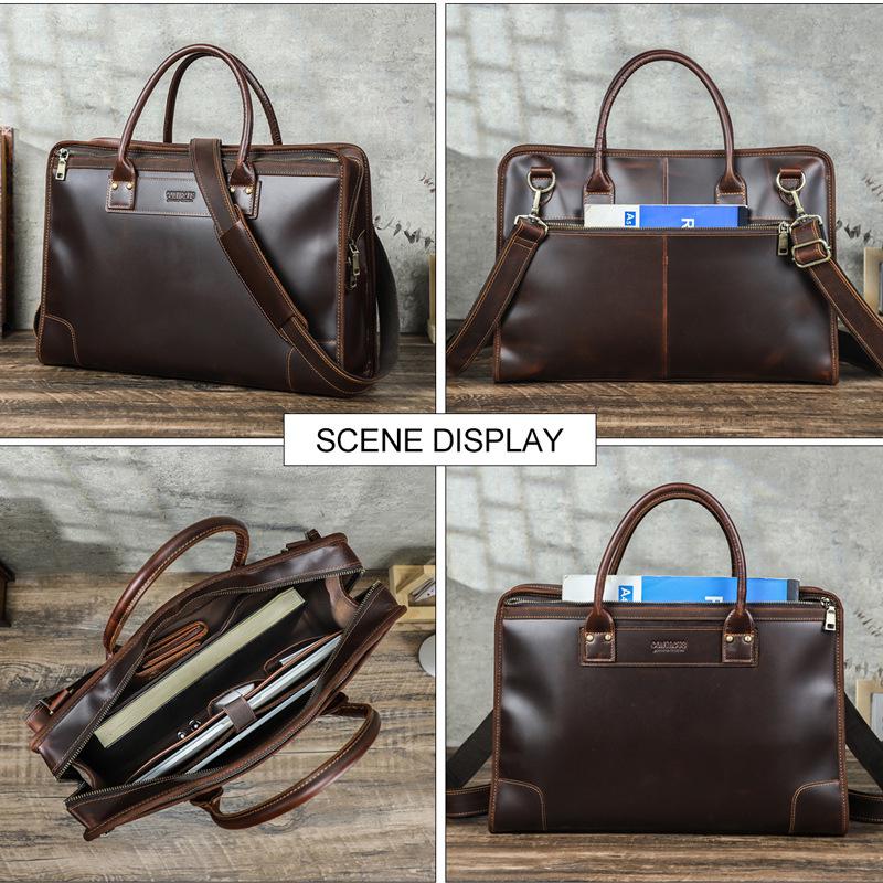 Black Angel Genuine Leather 14.2" Laptop Messenger Bag for Men