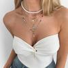 Y-Shaped Colorful Crystal Necklace Set Pearl Conch Colored Rhinestone Necklace Colorful Layered Bohemian Style Necklace Summer