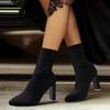 2024 Hot Sale Shoes for Women Sleeve Women's Boots Autumn Pointed Toe Solid Middle Barrel Chunky Heels Large Size Fashion Boots