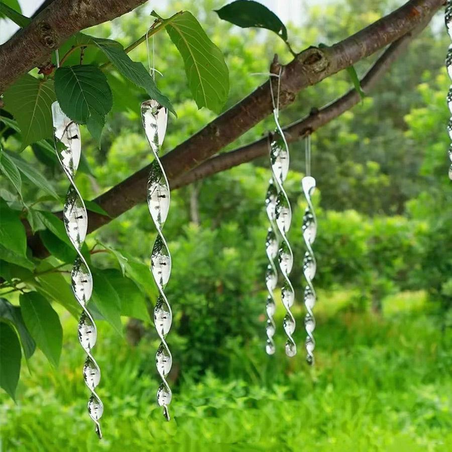 10Pcs Birds Repellent Reflective Rods Silver Spinner Bird Deterrent Device Hanging Ornament for Outdoor Garden Decor Supplies