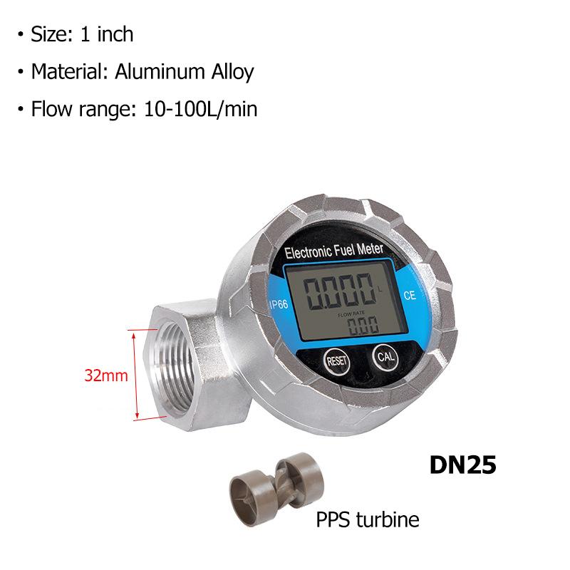 

DN20/DN25 Electronic Turbine Flow Meter Waterproof High Precision Digital Liquid Flowmeter Aluminum Alloy Stainless Steel Teflon DN25 Aluminum alloy