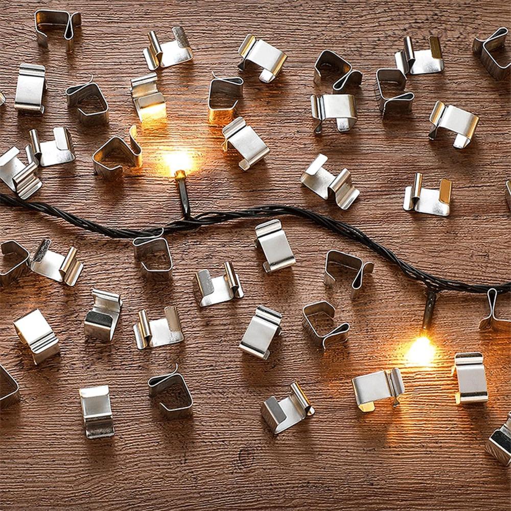 50pcs Stainless Steel Gutter Hooks 0.9x0.6in/0.8x0.6in Outdoor Light Clips  Home Decoration