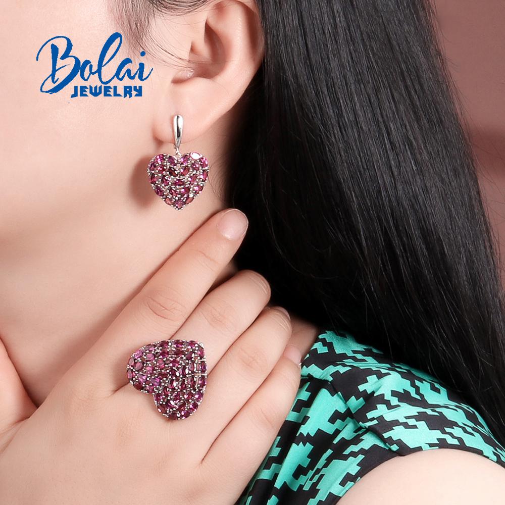 Gorgeous Romantic Heart Shaped Large Ring with Natural 12ct Rhodolite for Women S925 Silver Fine Jewelry Anniversary Engagement