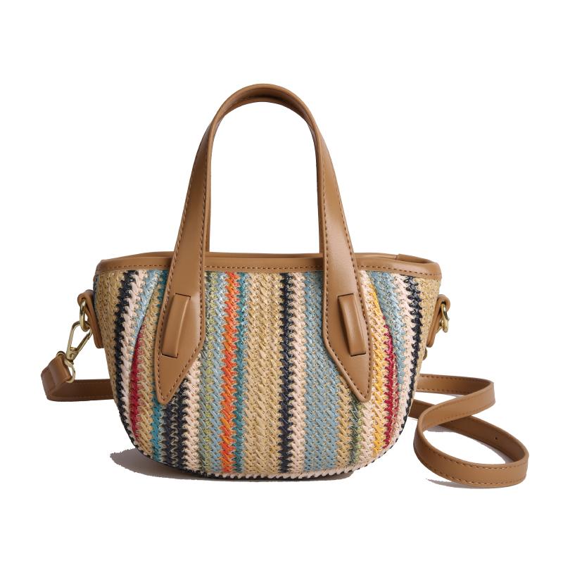 Bohemian gestreifte Mini-Strohtasche für Damen Fashi Süß Jugend Top-Griff für den Sommer Bunte gewebte Umhängetasche