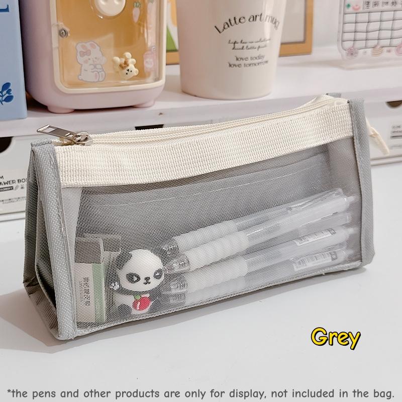 Trousse à crayons en maille transparente Color Block Sac de rangement pour stylos pour examen Minimaliste Grande capacité Multi-couches Papeterie