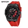 SANDA Men's Waterproof Luminous Polygonal Quartz Watch with 3D Rotating Dial and Silicone Band