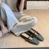 Sheepskin grape mother baotou slippers women's retro woven hollow square head one-word thick heel Muller half-drag empty single shoes