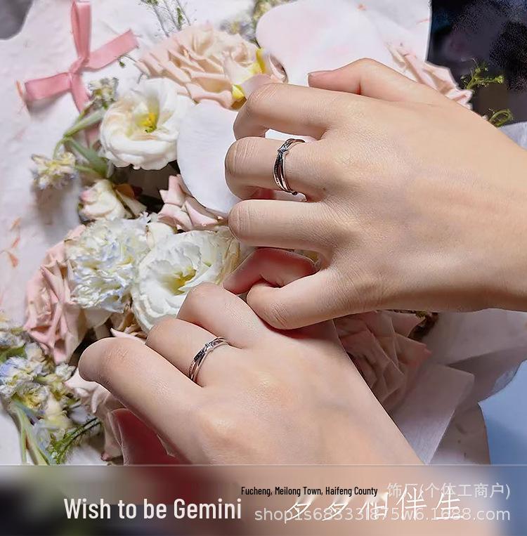 Sterling Silver Gemini Adjustable Couple Rings – Stylish Luxury Gift for the Qixi Festival